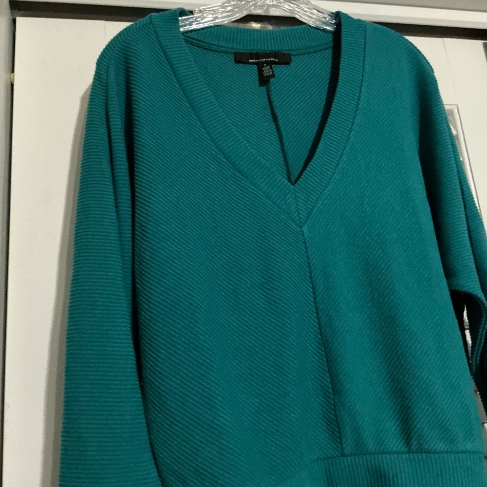 White House Black Market Teal V-Neck Sweater - Picture 3 of 7